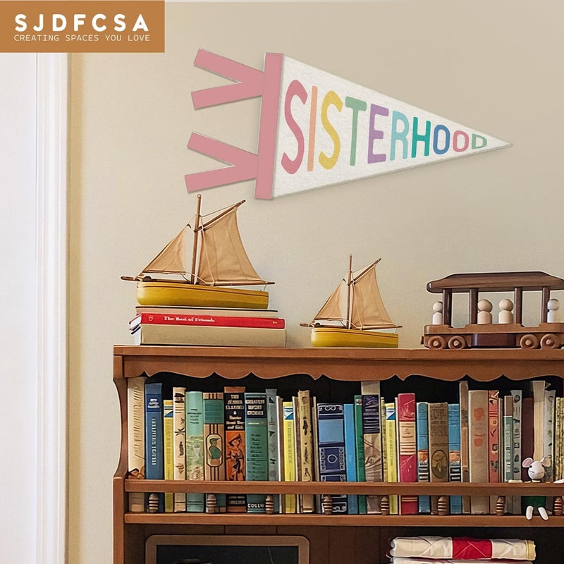 SJDFCSA Girls Room Decor, Boho Sisterhood Wall Hanging Pennant Flag Banner, Boho Colorful Wall Decorations for Nursery Kids Toddler Little Girls Bedroom Playroom Dorm Decor - Image 4
